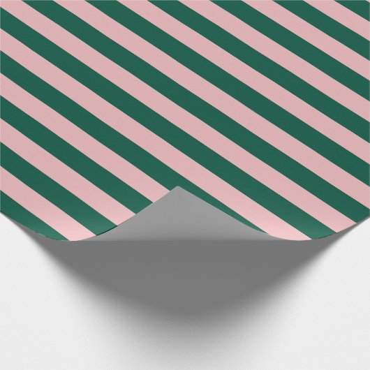 ストライプのモダンなクリスマスホリデーグリーンとピンク ラッピングペーパー (角)