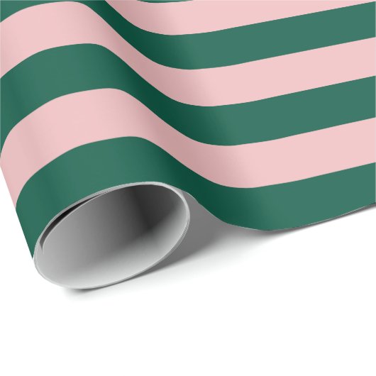 ストライプのモダンなクリスマス ホリデー グリーン ピンク ラッピングペーパー (ロールコーナー)