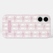 ストライプのモノグラムにピンクのコケットボウ Case-Mate iPhoneケース (裏面 (横))