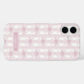 ストライプのモノグラムにピンクのコケットボウ Case-Mate iPhoneケース (裏面 (横))