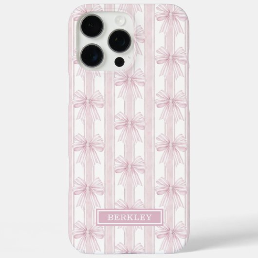 ストライプのモノグラムにピンクの可愛いリボン Case-Mate iPhoneケース (裏面)
