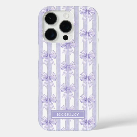 ストライプのモノグラムに紫の可愛らしいリボン Case-Mate iPhoneケース (裏面)