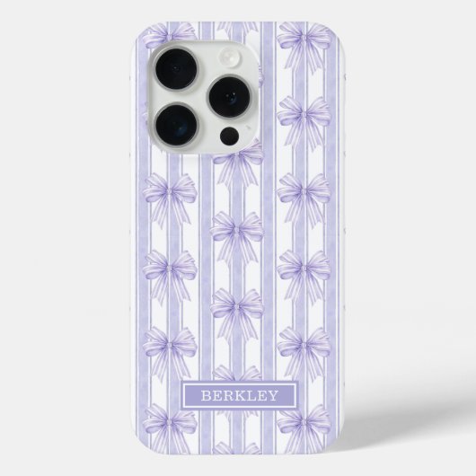 ストライプのモノグラムに紫の可愛らしいリボン Case-Mate iPhoneケース (裏面)