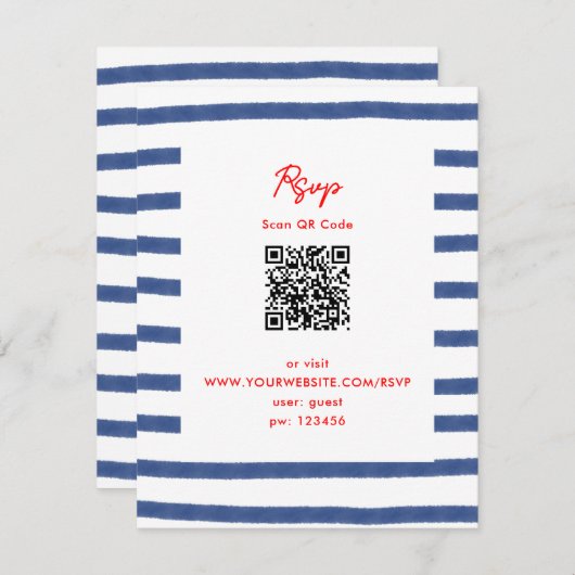 ストライプのライトハウスレッドブルーイーストコースト結婚ーズ 出欠カード (正面/裏面)