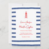 ストライプのライトハウスレッドブルーイーストコースト結婚ーズ 招待状 (正面)