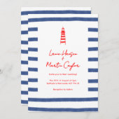 ストライプのライトハウスレッドブルーイーストコースト結婚ーズ 招待状 (正面/裏面)