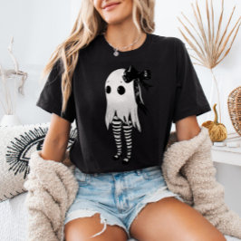 ストライプのレギンスを履いたかわいいおばけのハロウィーン Tシャツ