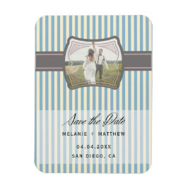 ストライプのヴィンテージ写真の保存結婚日 マグネット