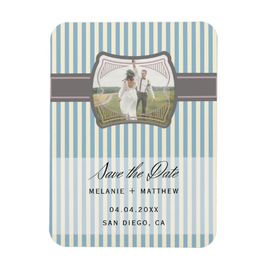 ストライプのヴィンテージ写真の保存結婚日 マグネット (縦)