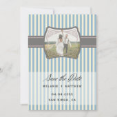 ストライプのヴィンテージ写真の保存結婚日 招待状 (正面)