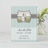 ストライプのヴィンテージ写真の保存結婚日 招待状 (スタンド正面)