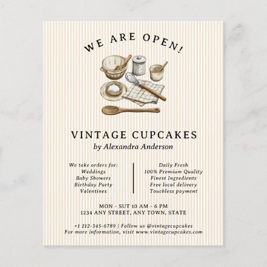 ストライプのヴィンテージ料理器ベーカリースイーツ チラシ (正面)