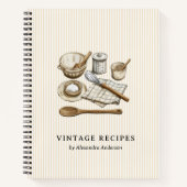 ストライプのヴィンテージ料理器具ベーカリーレシピ ノートブック (正面)