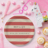 ストライプのヴィンテージ赤/タン | 醸造およびクパーソナライズされたー ペーパープレート (パーティー)