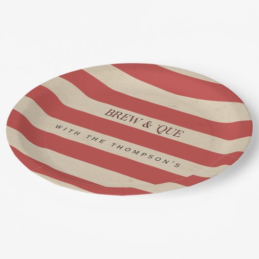 ストライプのヴィンテージ赤/タン | 醸造およびクパーソナライズされたー ペーパープレート (アングル)