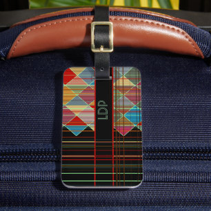 ストライプの三角形(黒のイニシャル付き) ラゲッジタグ