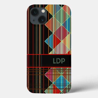 ストライプの三角形(黒のイニシャル付き) iPhone 13ケース
