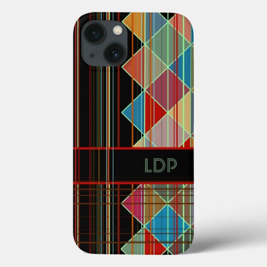 ストライプの三角形(黒のイニシャル付き) Case-Mate iPhoneケース (裏面)