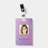 ストライプの上の写真付きビジネスID バッジ (正面 (クリップ付))