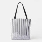 ストライプの付いた白黒の花のブライズメイド トートバッグ (裏面)