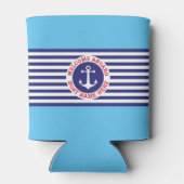 ストライプの付いた船舶用アンカーのデザイン 缶クーラー (裏面)