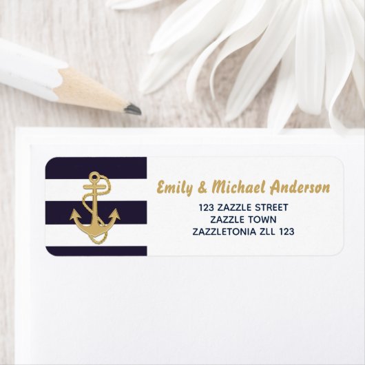 ストライプの住所 シール航海のいかりネイビー金ゴールド ラベル (インサイチュ)