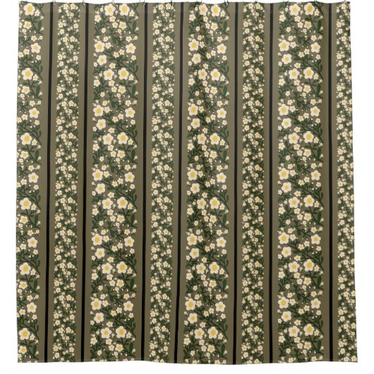 ストライプの優美な花ほこりまみれの背景 シャワーカーテン (正面)