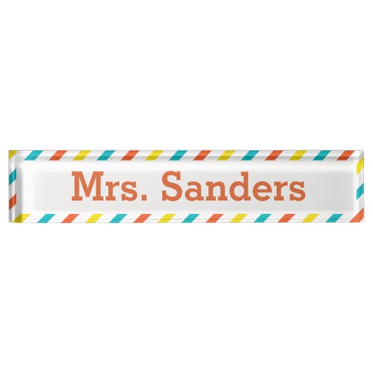ストライプの先生銘板 デスクネームプレート (正面)