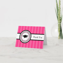 ストライプの卒業キャップサンキューカード（ホットピンク） サンキューカード