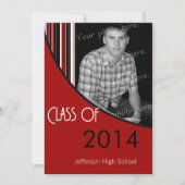 ストライプの卒業パーティ招待状（赤/黒） 招待状 (正面)