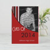 ストライプの卒業パーティ招待状（赤/黒） 招待状 (スタンド正面)