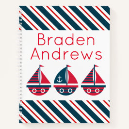 ストライプの帆船スパイラパーソナライズされたル手帳 ノートブック