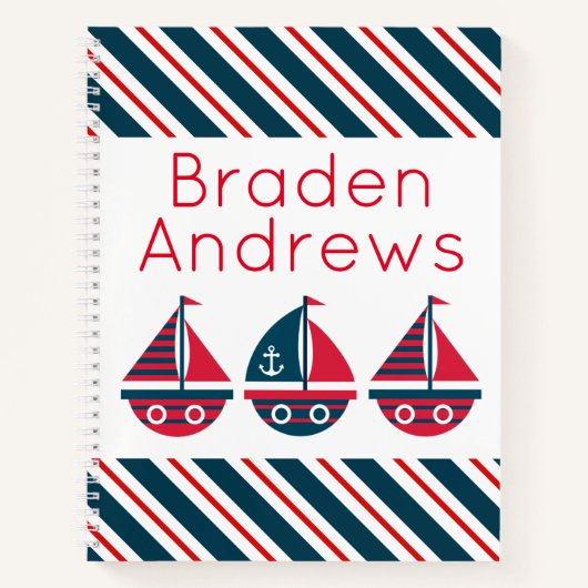 ストライプの帆船スパイラパーソナライズされたル手帳 ノートブック (正面)