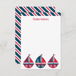 ストライプの帆船ノートカパーソナライズされたード サンキューカード