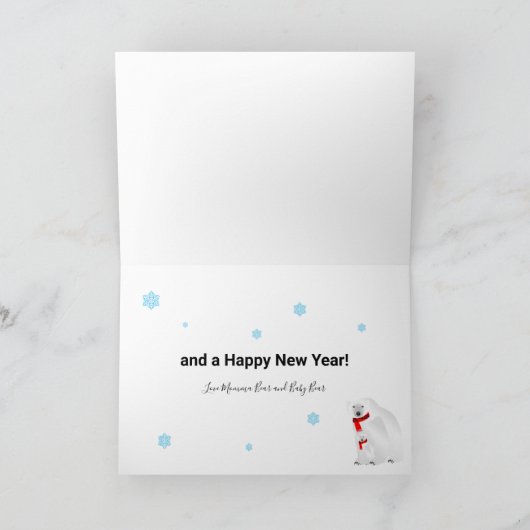 ストライプの帽子とマフラーをした冬のホッキョクグマ シーズンカード (内部)