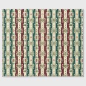 ストライプの抽象芸術パターン – ブルゴーニュ，グリーン，アイボリー ラッピングペーパー (フラット)