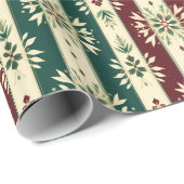 ストライプの抽象芸術パターン – ブルゴーニュ，グリーン，アイボリー ラッピングペーパー (ロールコーナー)