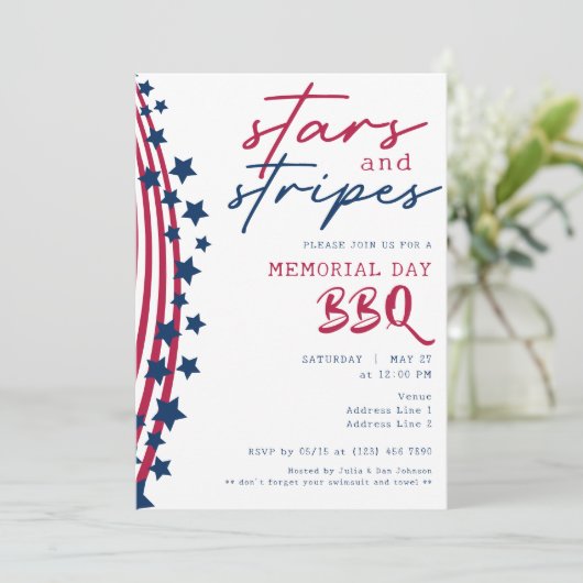 ストライプの星 アメリカ国旗 記念日 BBQ 招待状 (スタンド正面)