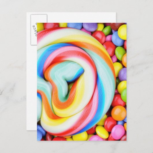 ストライプの棒つきキャンデー数々の色のスマート ポストカード (正面/裏面)