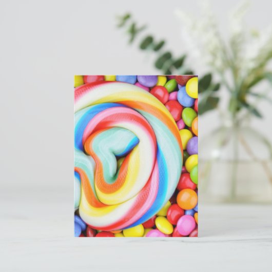 ストライプの棒つきキャンデー数々の色のスマート ポストカード (スタンド正面)