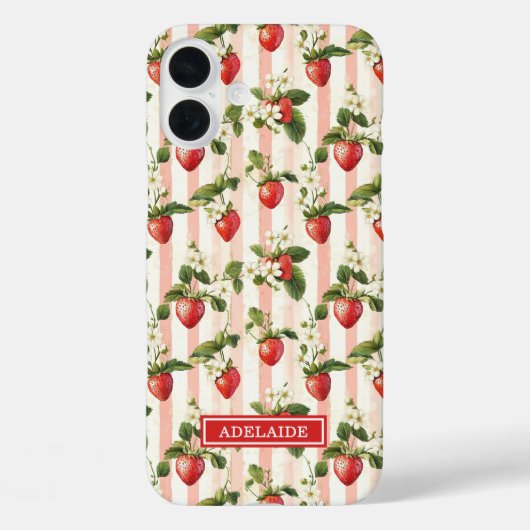 ストライプの水彩イチゴモノグラム Case-Mate iPhoneケース (裏面)