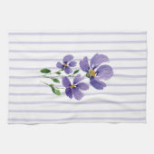 ストライプの水彩画の紫の花 キッチンタオル (横)
