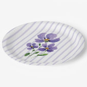 ストライプの水彩画の紫の花 ペーパープレート (アングル)