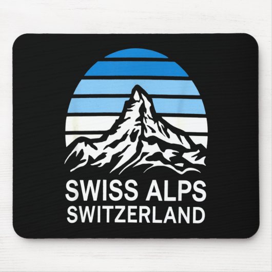 ストライプの空のスイスアルプスのレトロな山の景色 マウスパッド (正面)