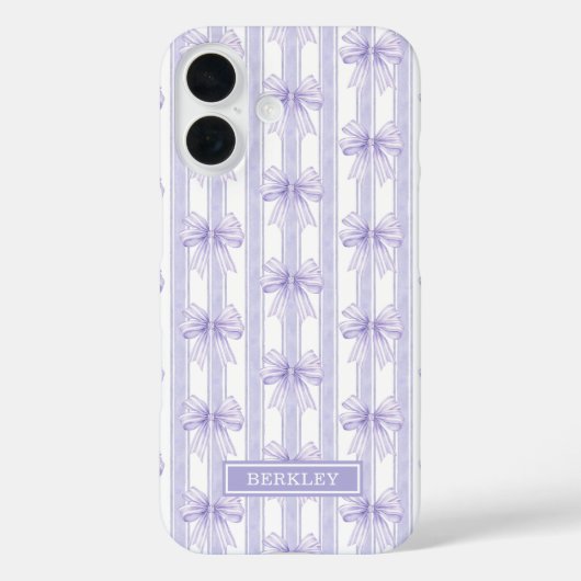 ストライプの紫の可愛いリボンのモノグラム Case-Mate iPhoneケース (裏面)
