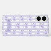 ストライプの紫の可愛いリボンのモノグラム Case-Mate iPhoneケース (裏面 (横))