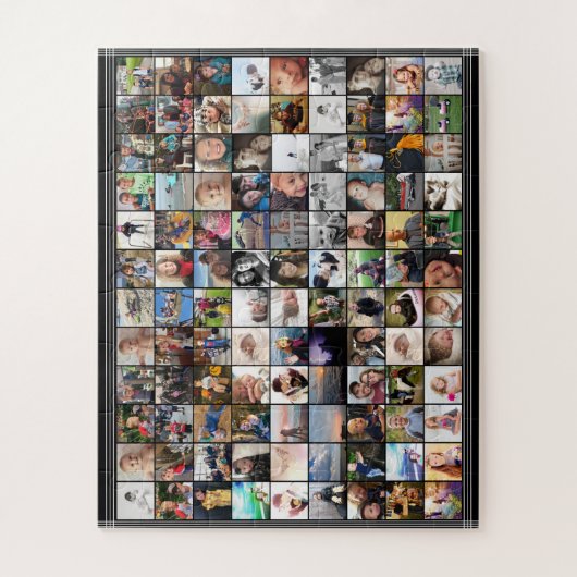 ストライプの縁ど80家族の友だち写真コラージュ ジグソーパズル (縦)