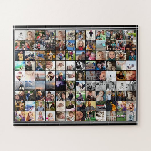 ストライプの縁ど80家族の友だち写真コラージュ ジグソーパズル (横)