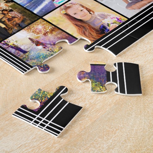 ストライプの縁ど80家族の友だち写真コラージュ ジグソーパズル (側面)