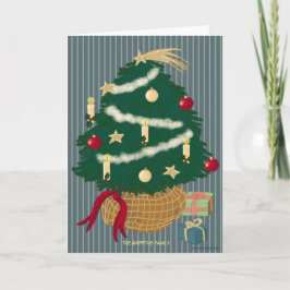 ストライプの背景にキュートなクリスマスツリー。カスタマイズ可能 シーズンカード
